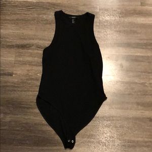Black Ribbed Body Suit - High Neck